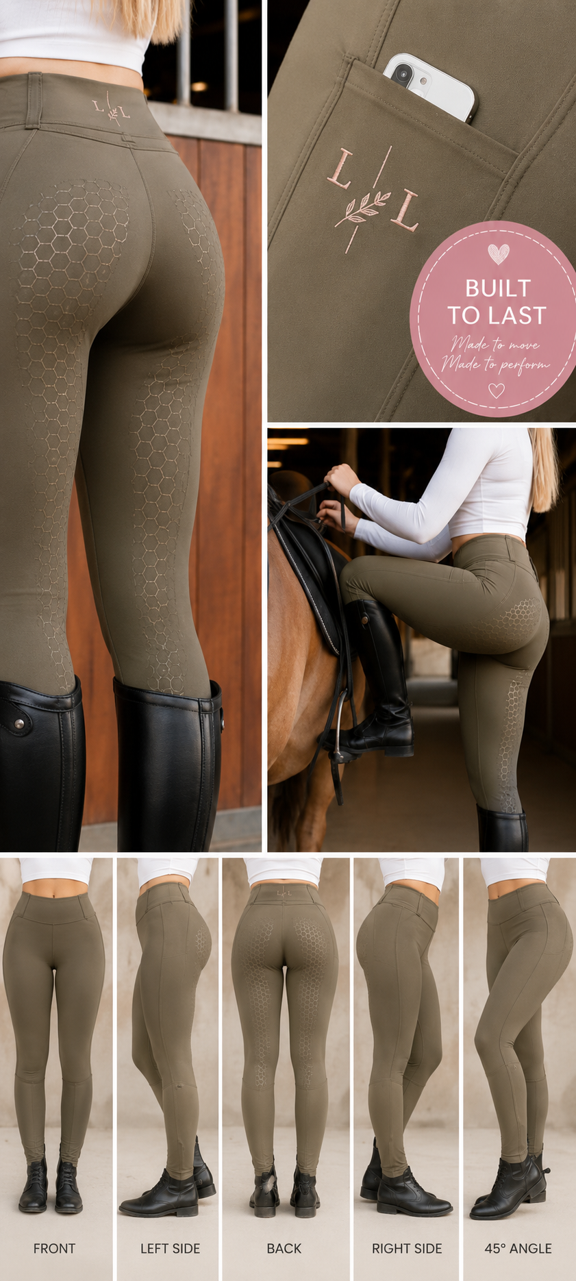 Khaki silicone seat riding tights