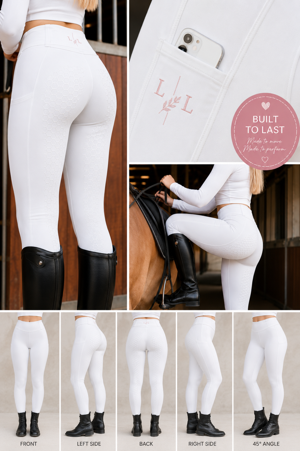 White silicone seat riding tights
