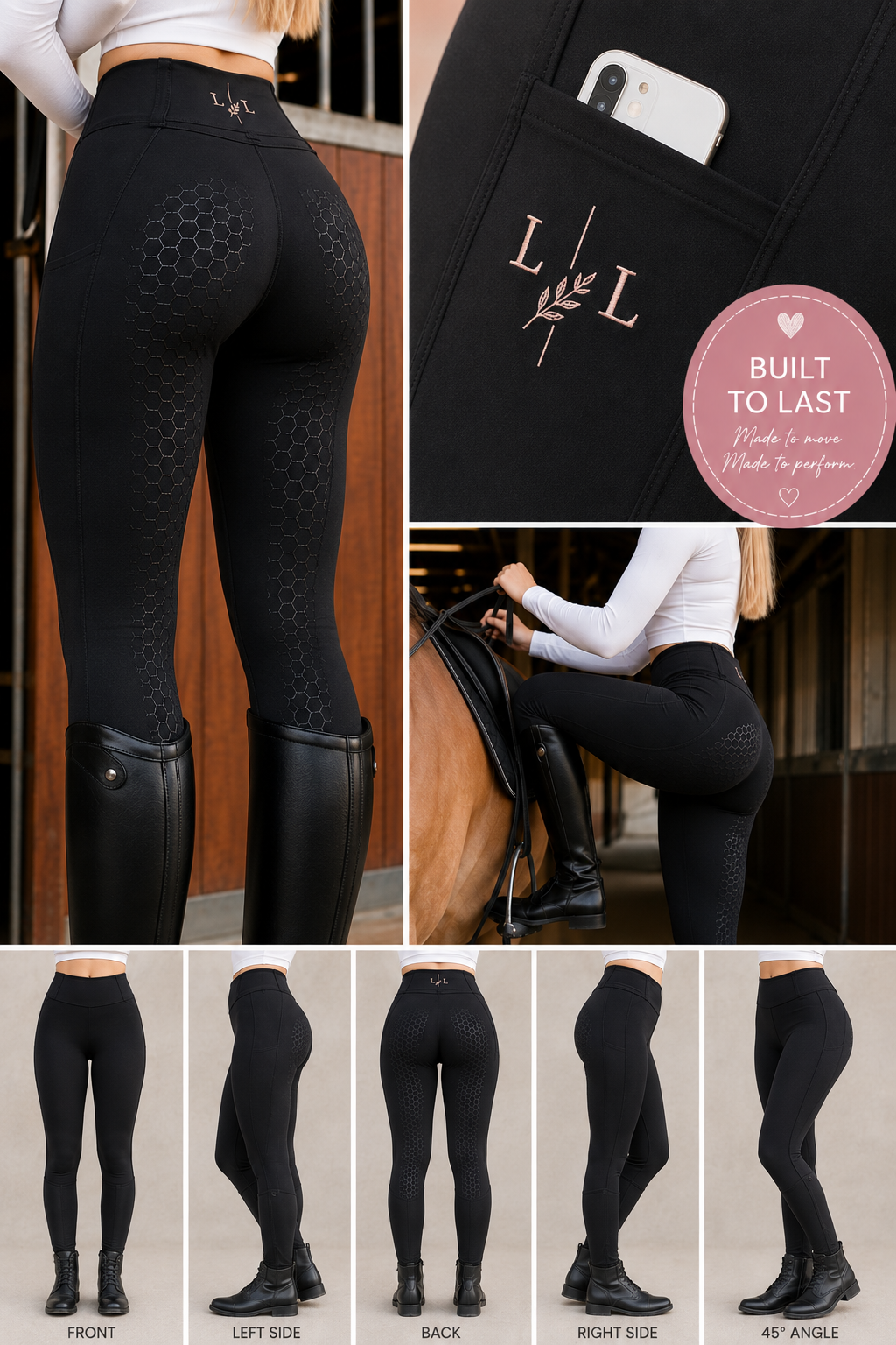 Black silicone seat riding tights