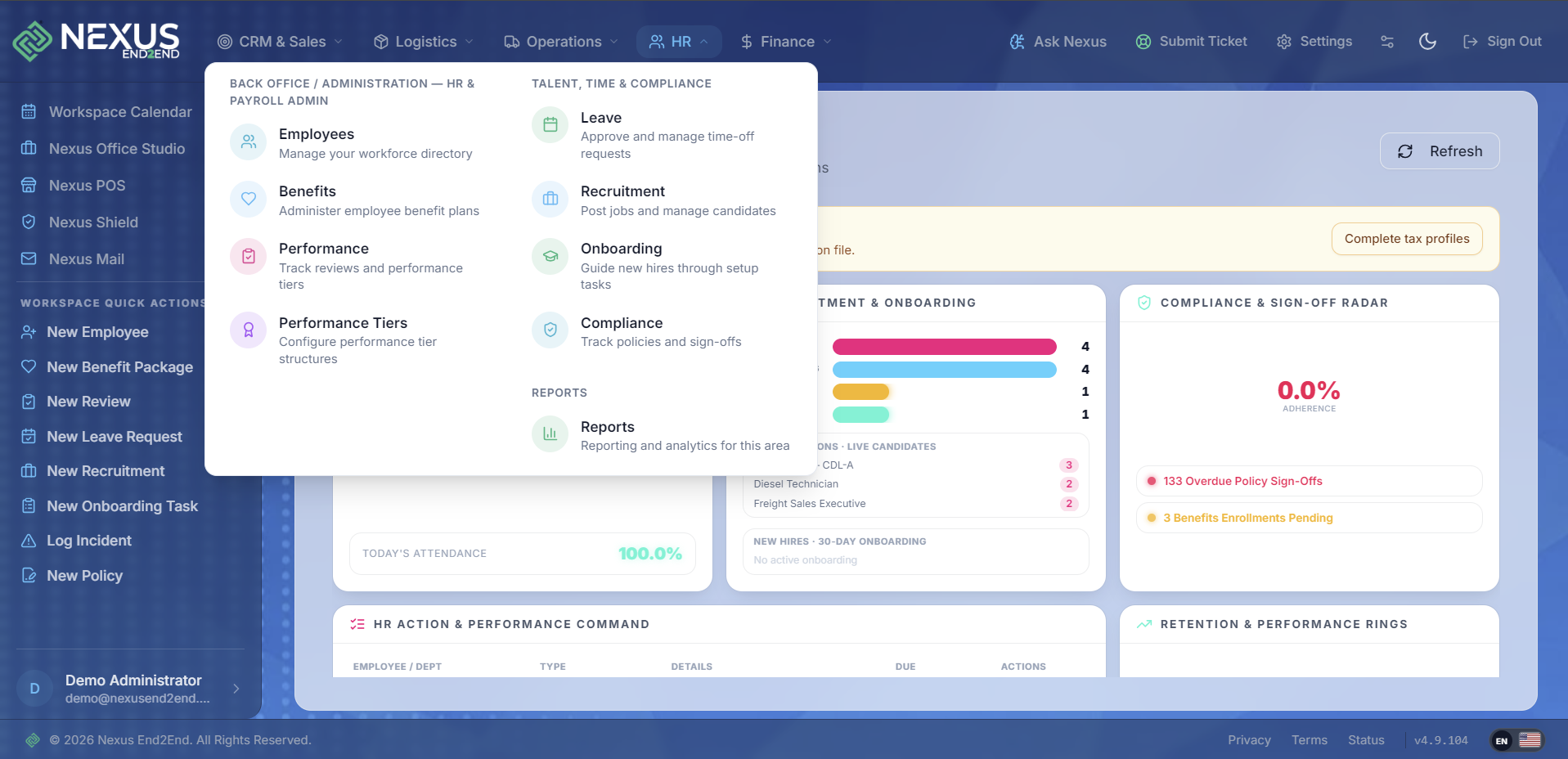 Talent & Operations Command dashboard