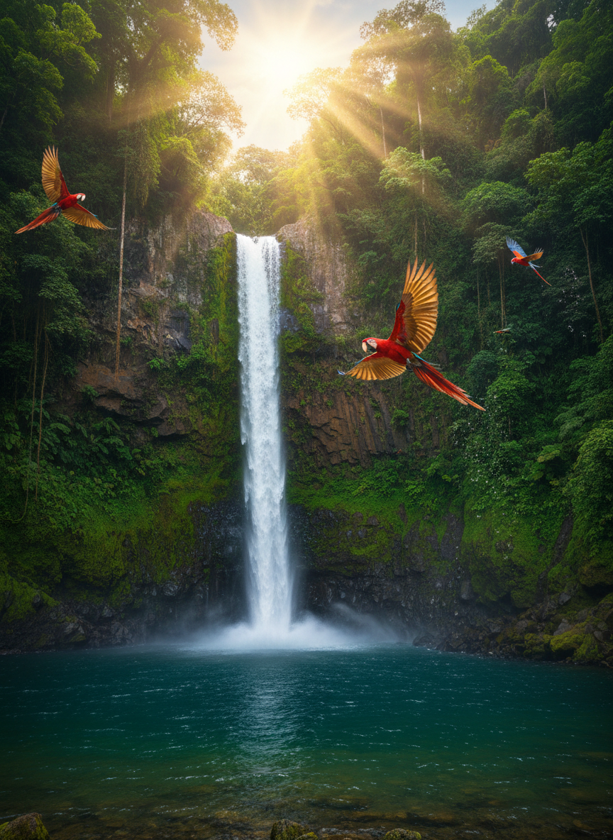 Bijagual waterfall cascading through jungle