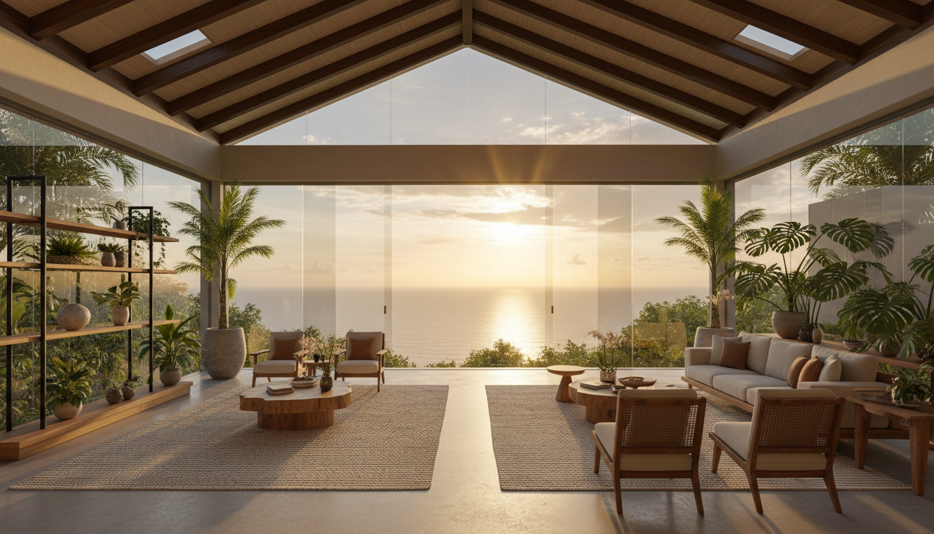 Luxury model home interior with Pacific view