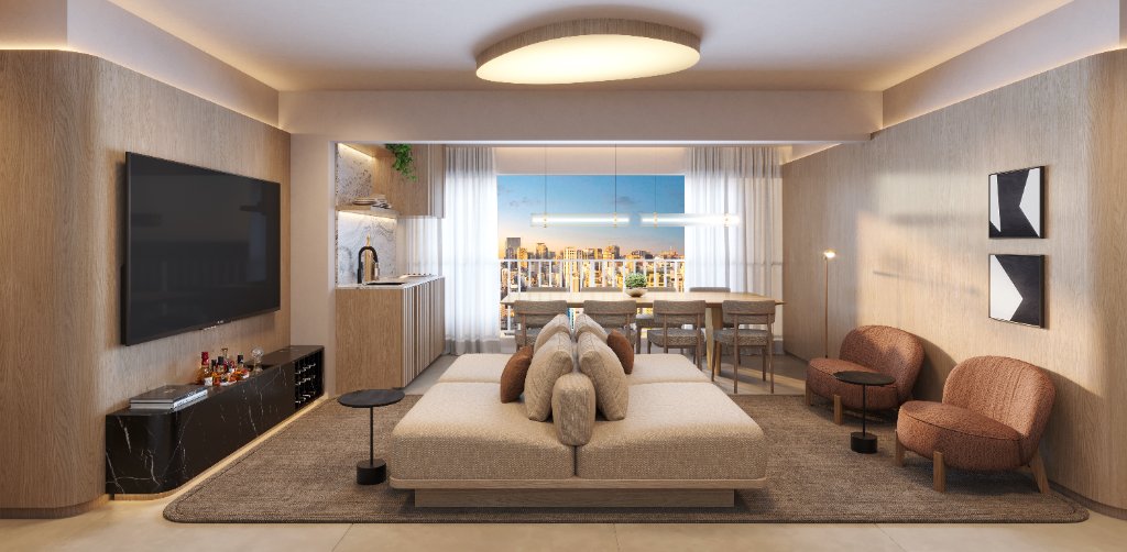 Living integrado — Planta 75m²