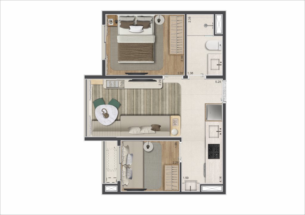 Planta 36m² — Final 2 — Decorado