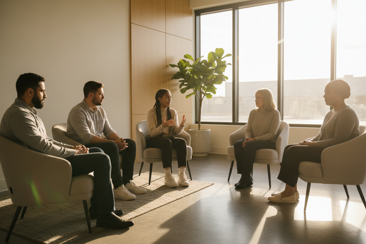 Group therapy session at Speranza Behavioral Health treatment center in Woodbury, New Jersey
