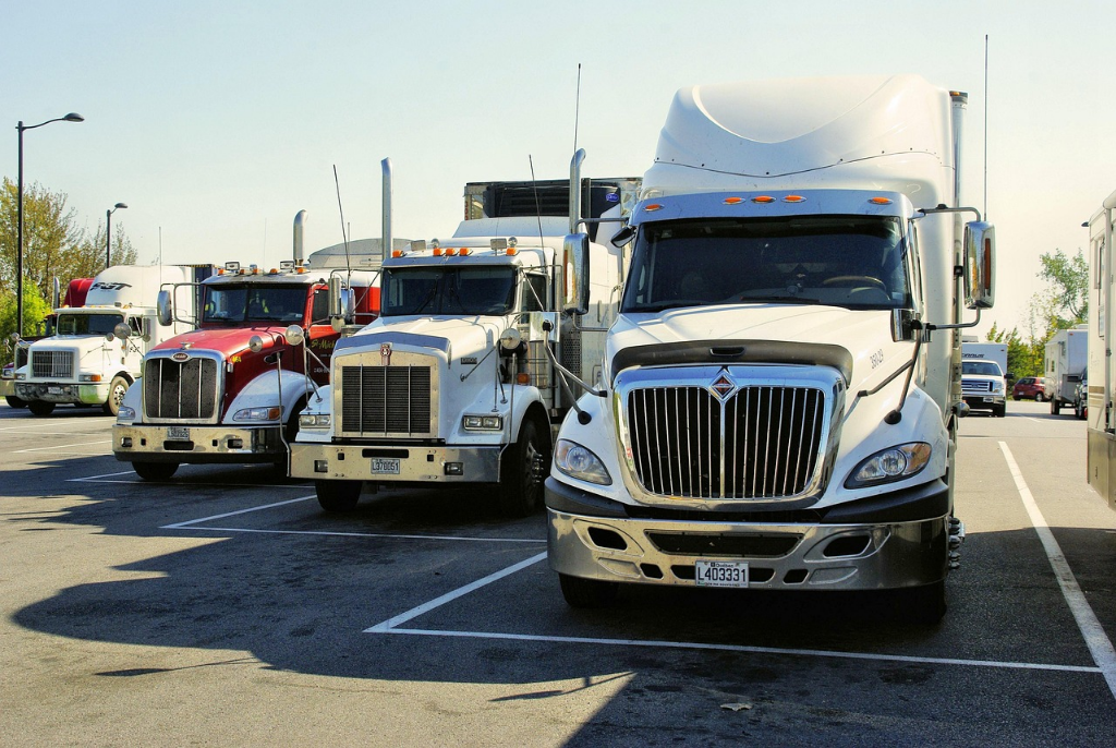 Heavy-duty truck chrome details at twilight