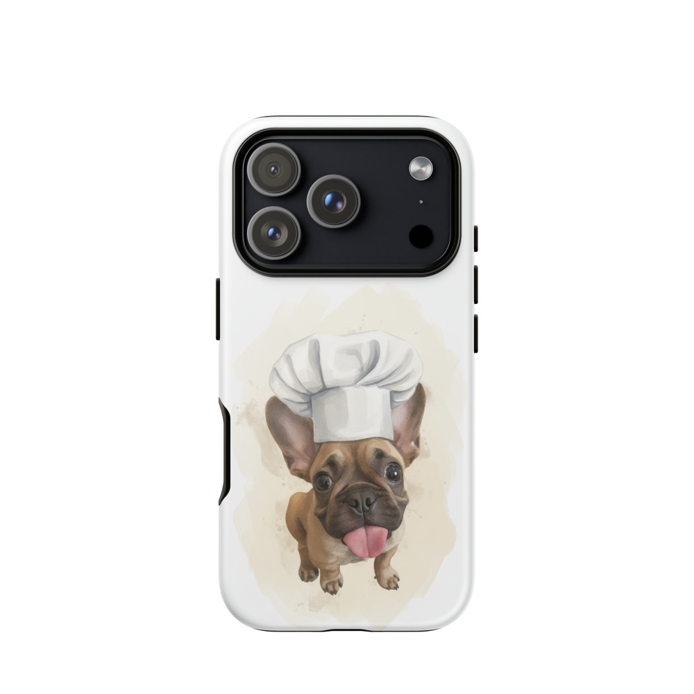 A goofy puppy photo, painted in watercolor, on a phone case