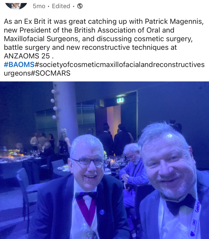 Dr John McHugh with Patrick Magennis, President of BAOMS, at ANZAOMS 25