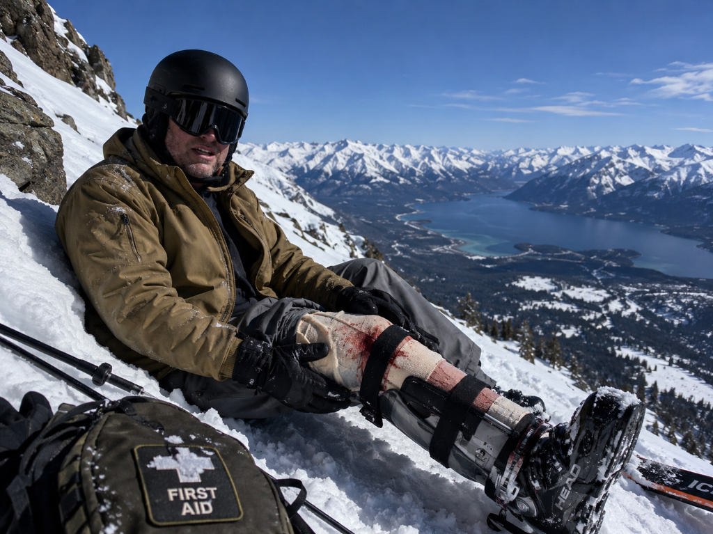 Dr McHugh sustaining a severe skiing injury in a remote alpine environment