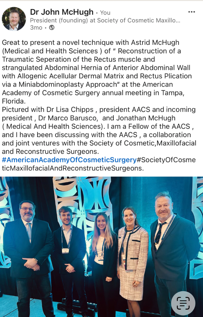 Dr John McHugh presenting at the American Academy of Cosmetic Surgery annual meeting in Tampa, Florida