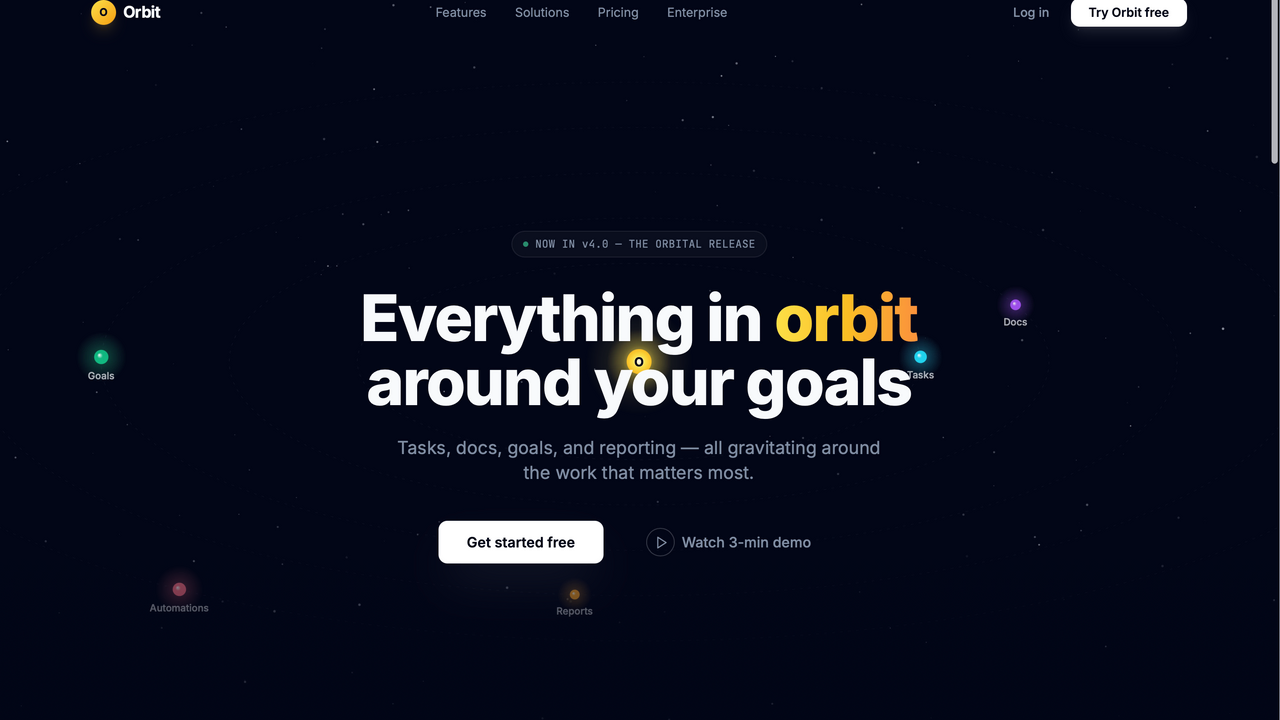 Orbit — Project Management Landing Page template preview