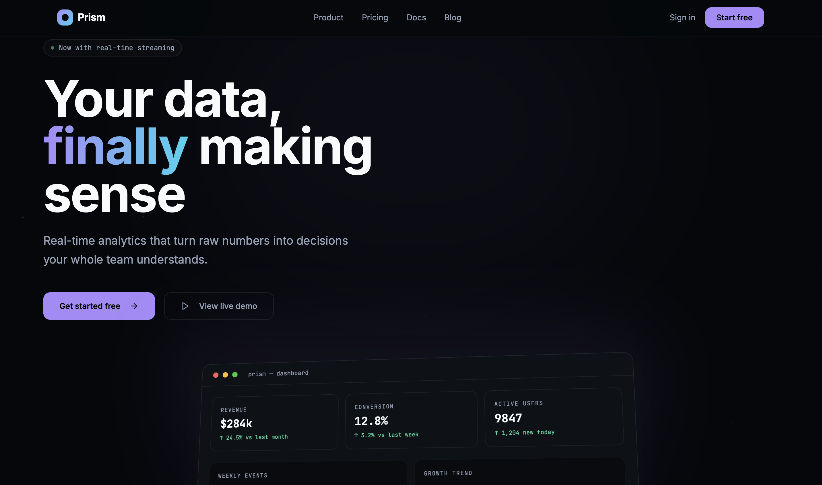SaaS Analytics Landing Page — Prism Analytics   template preview