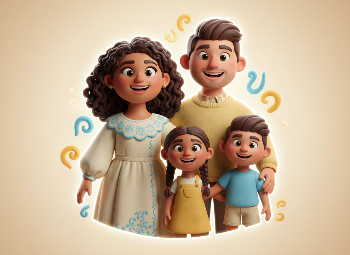 Happy family learning together