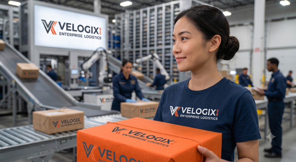 Velogix warehouse worker with package