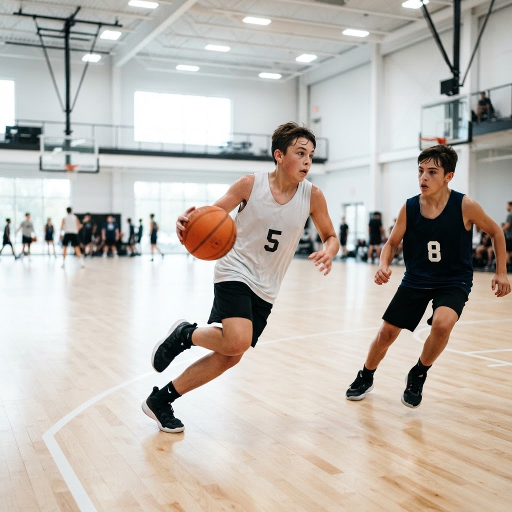 Indoor basketball gym during a tournament