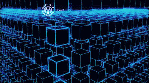 Macro photograph of dense server racks with glowing fiber optic cables