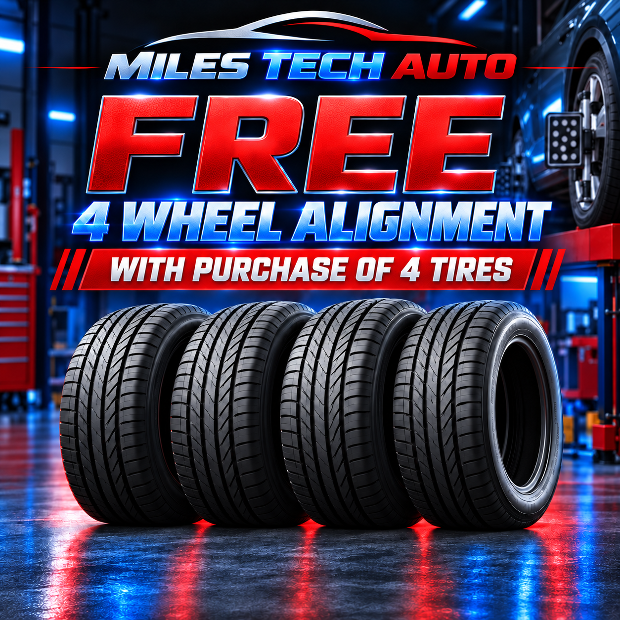 Free 4 wheel alignment with purchase of 4 tires