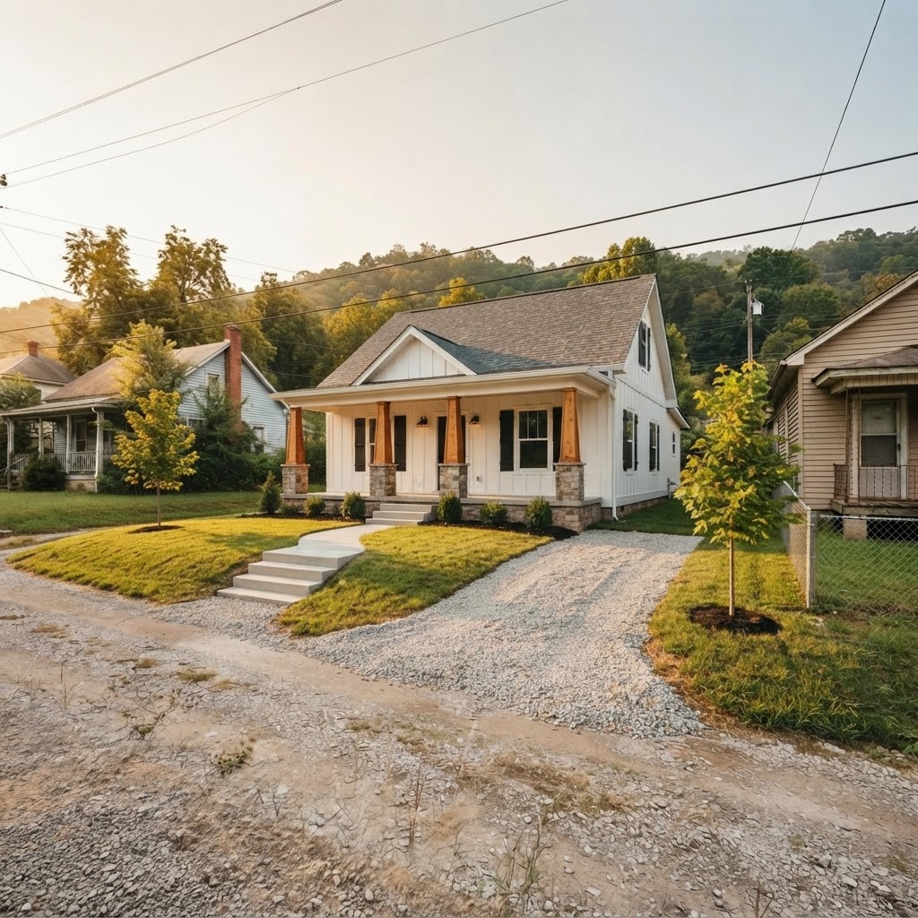 A new home built on a once-vacant small-town Kentucky lot