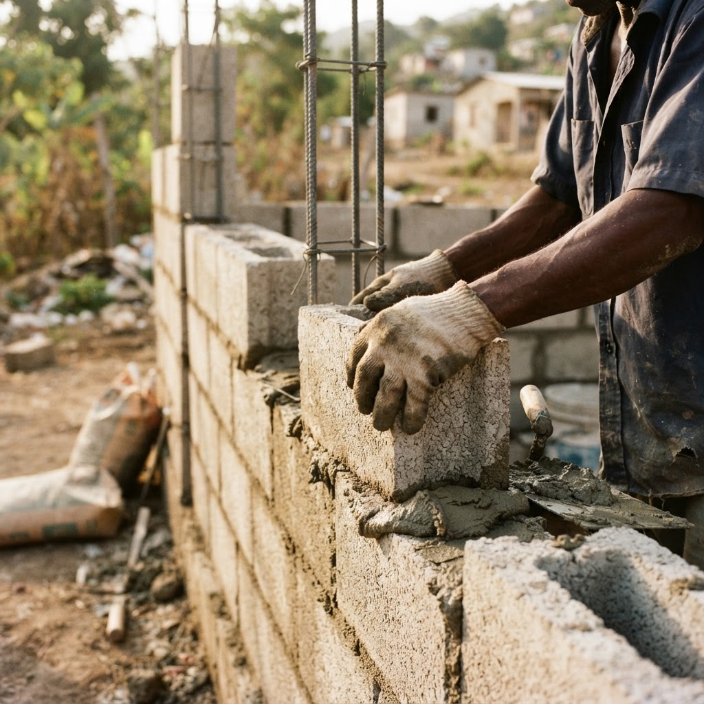 Building a new home wall in Haiti