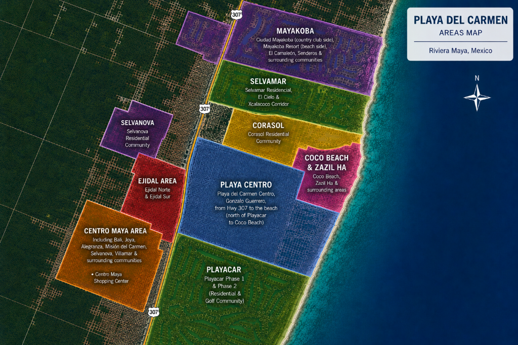 Playa del Carmen Areas Map