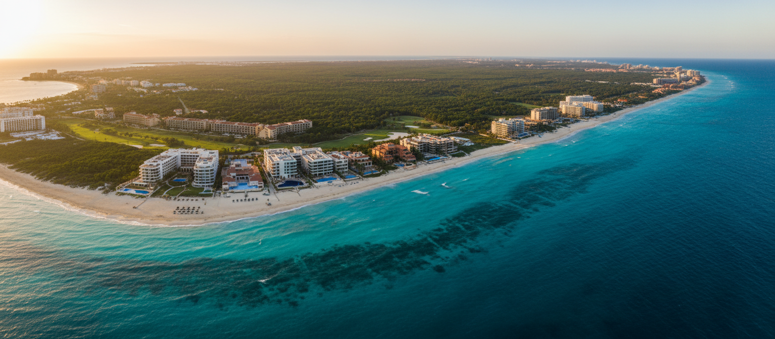 Aerial view of Playa del Carmen coastline