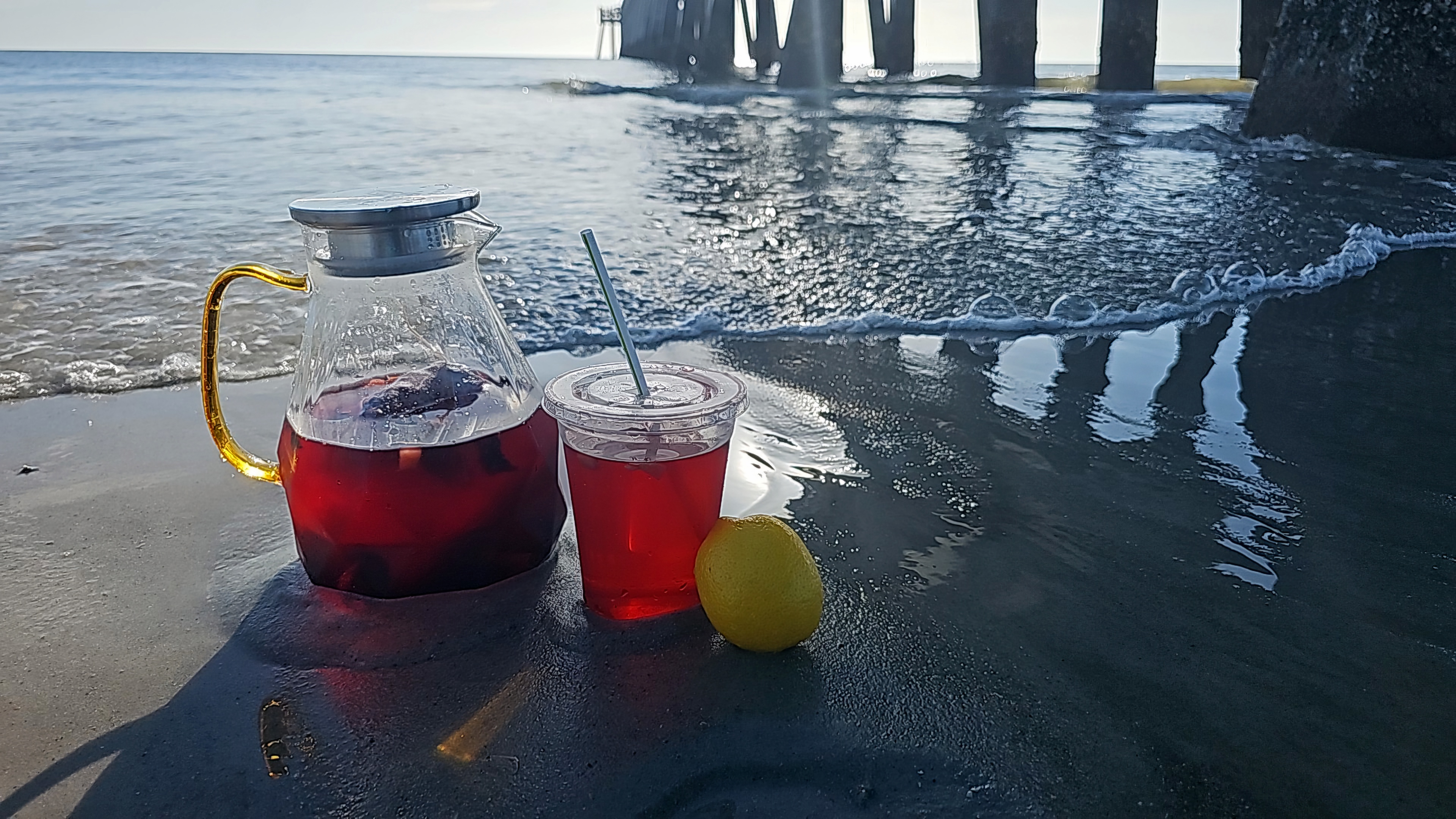 Fruit-infused wellness blend by the shore