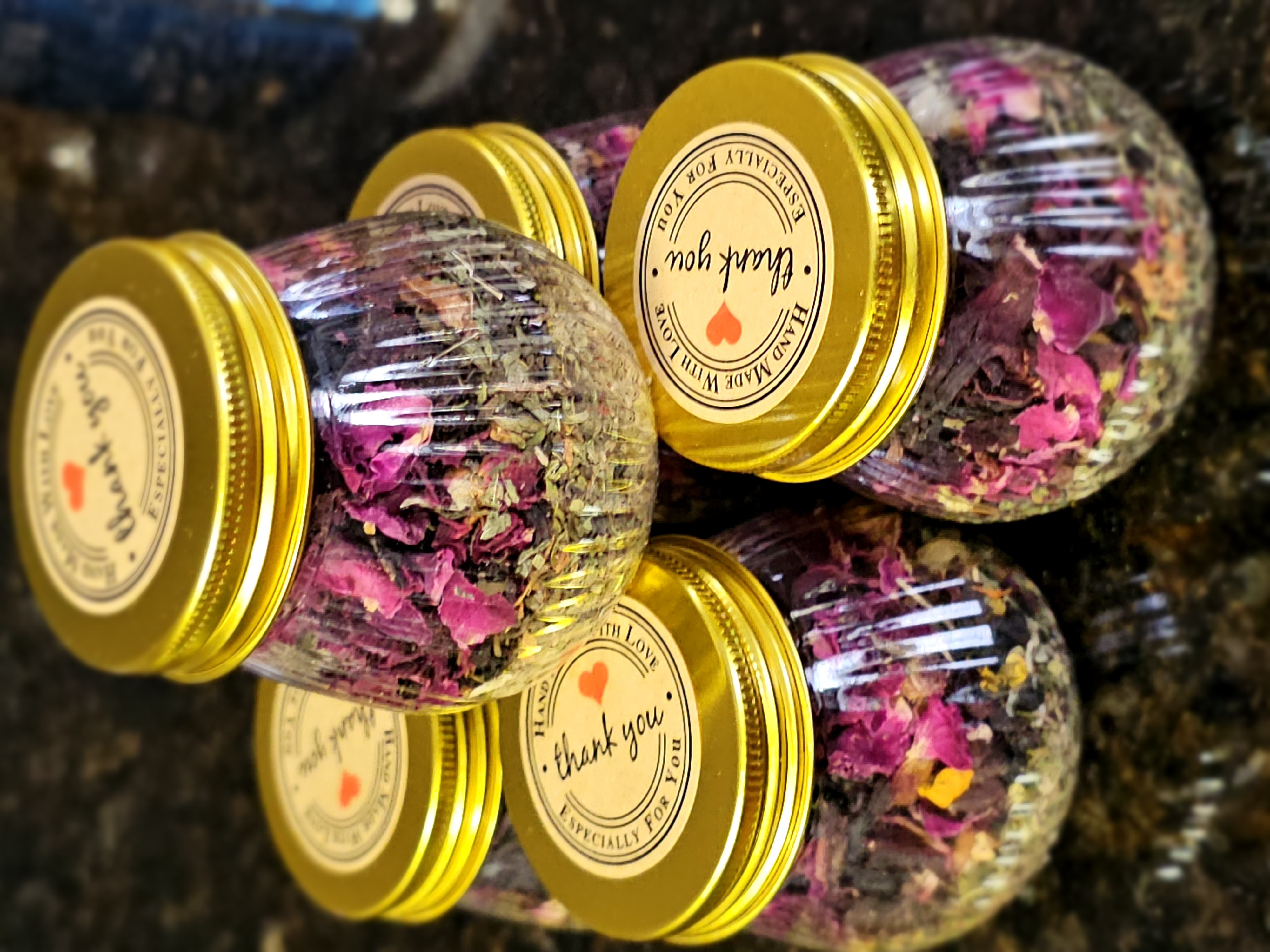 Hand-labeled herbal jars