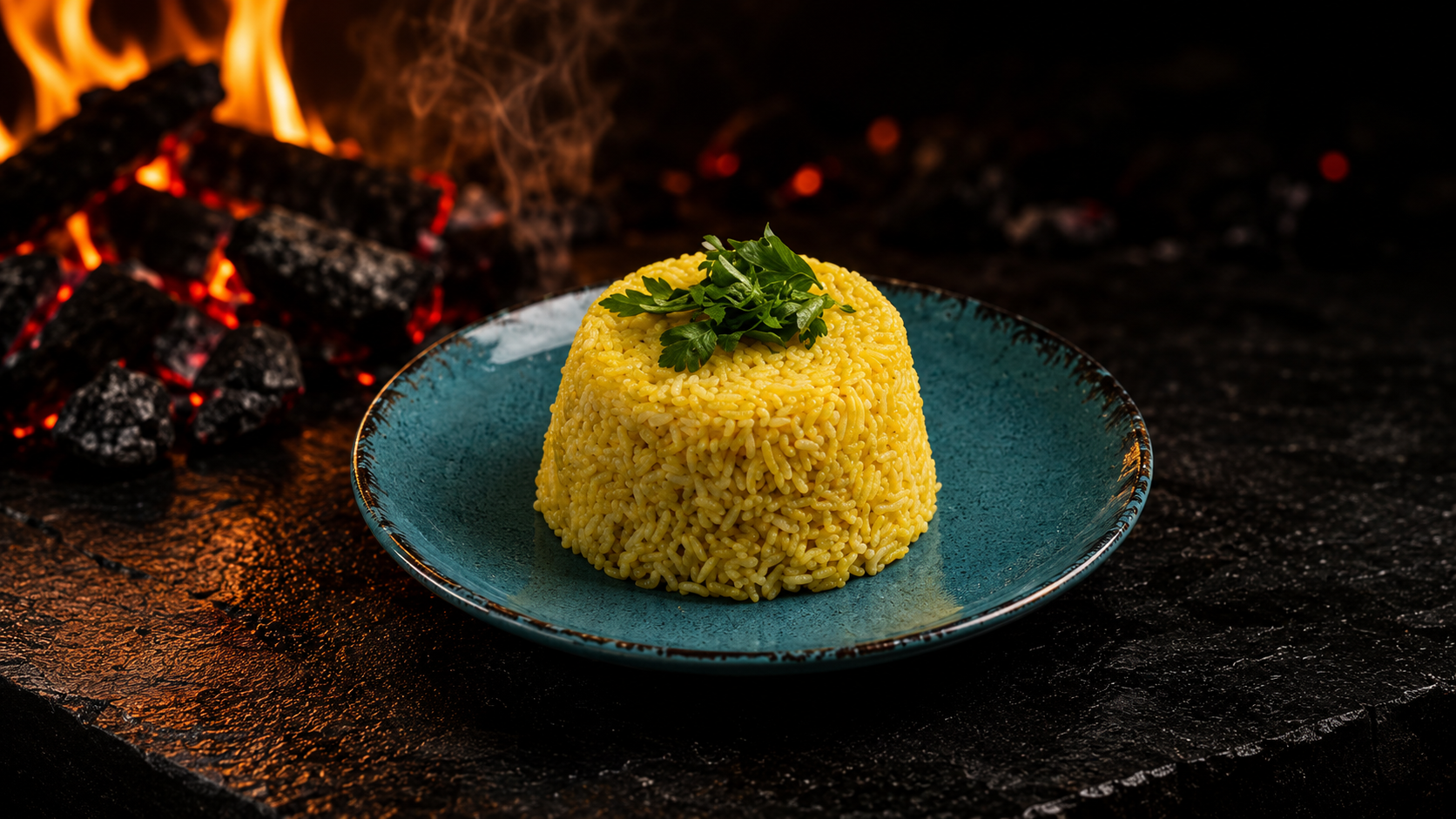 طبق أرز أصفر مع بقدونس