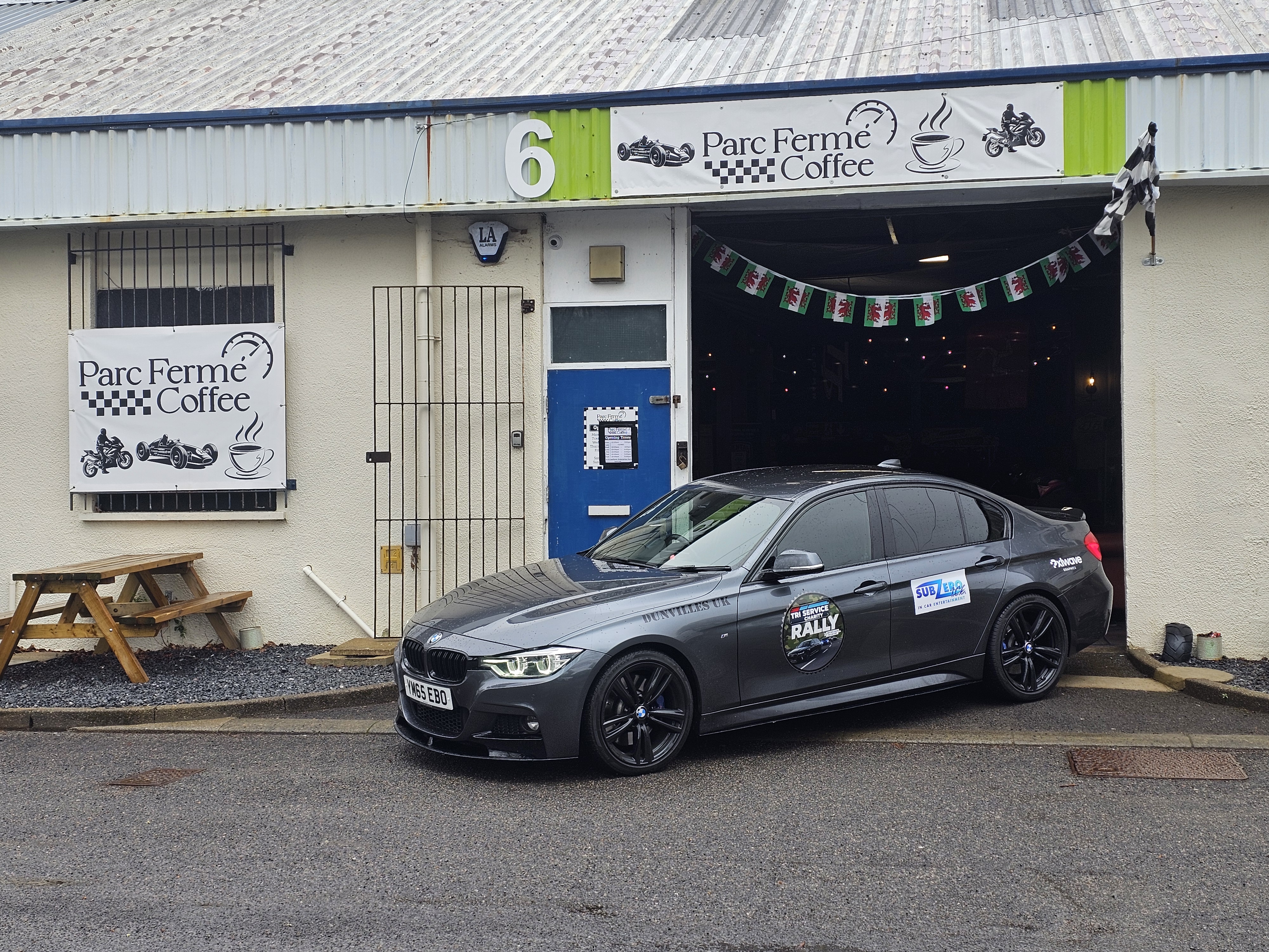 Rally car outside Parc Fermé Coffee