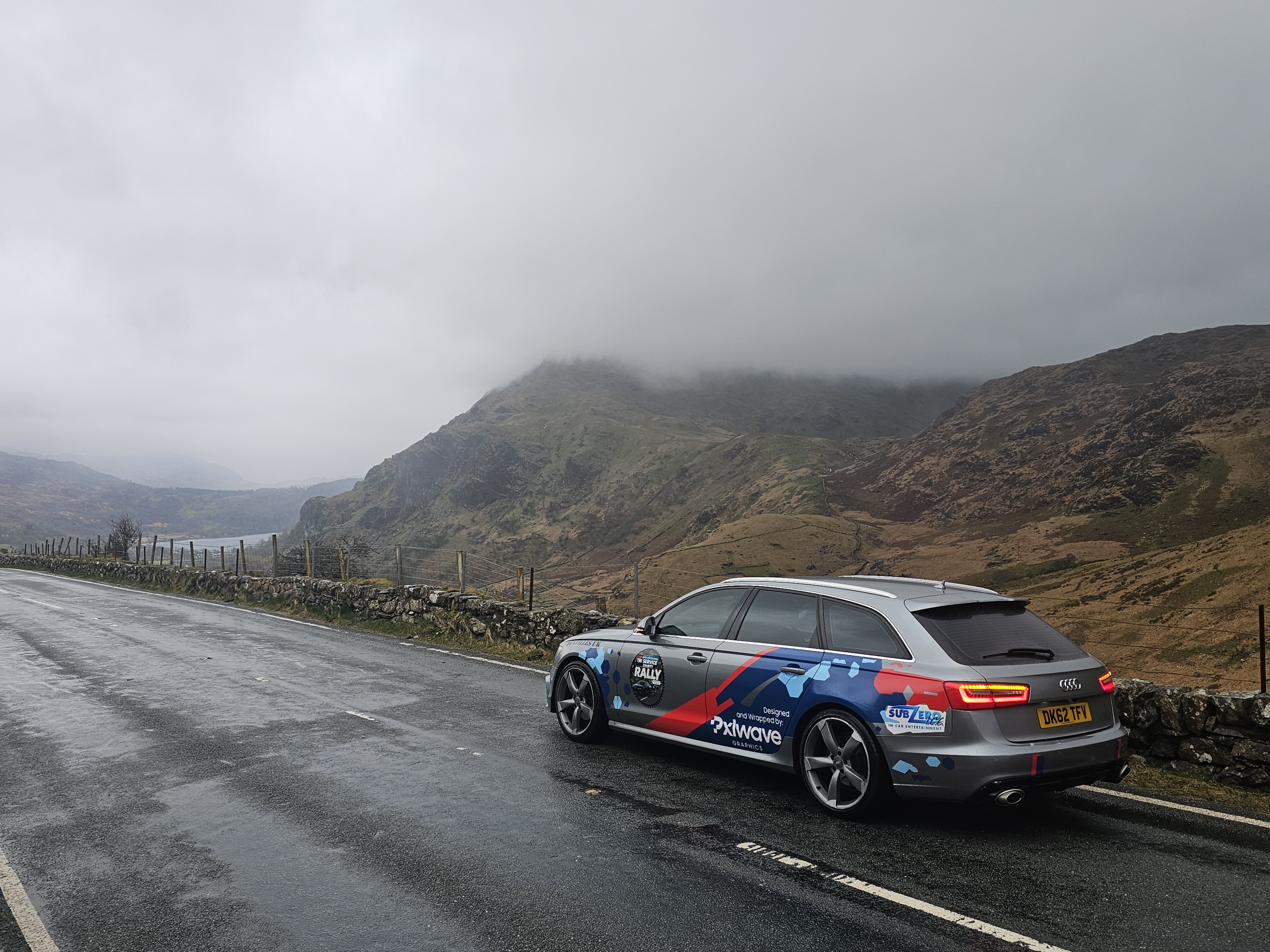 Tri Service Charity Rally event car on a highland road