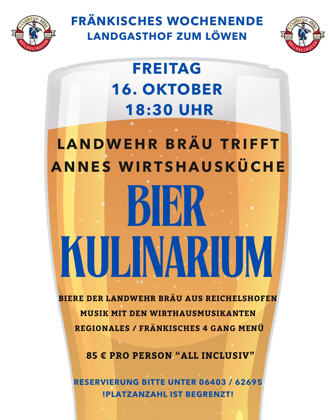 Plakat: Bier Kulinarium – Landwehr Bräu trifft Annes Wirtshausküche