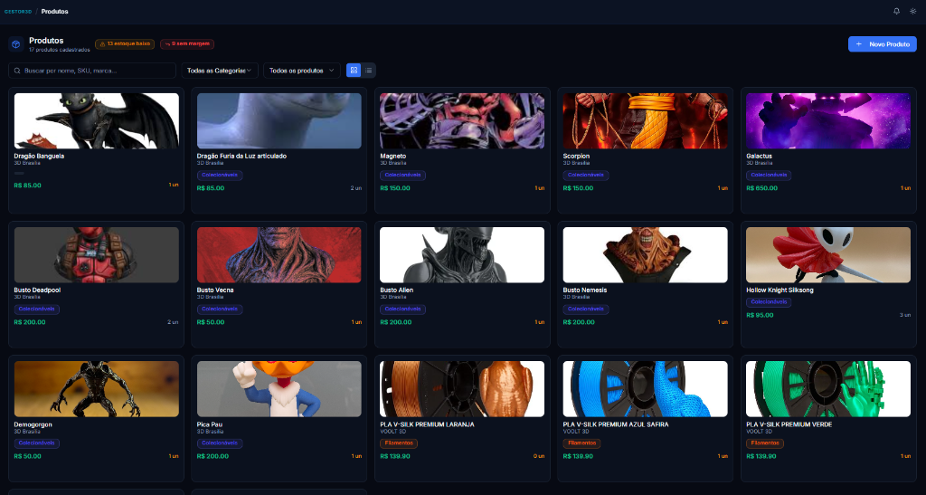 Screenshot do Gestor3D - Produtos