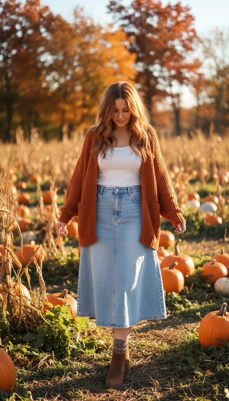 Rust Cardigan & Suede Booties