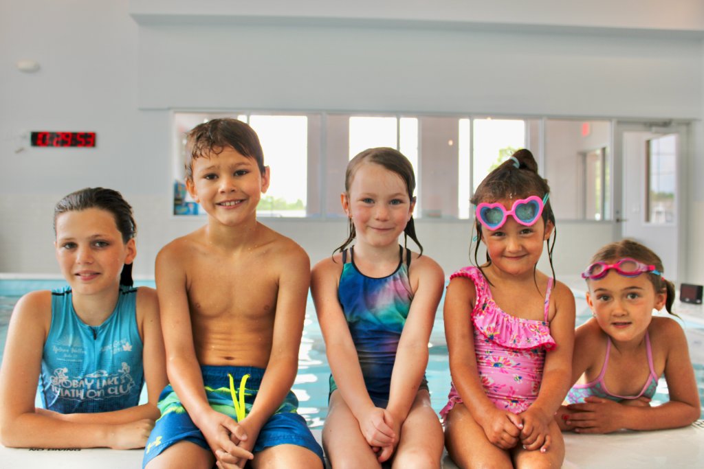 Children sitting on the edge of the pool