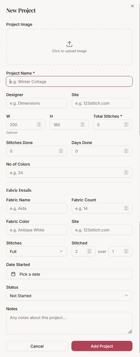 New Project form