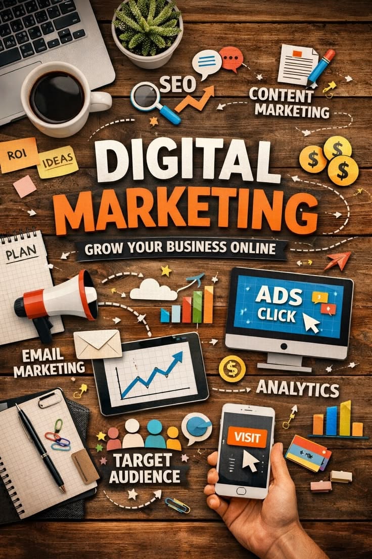 Digital Marketing — Flat-Lay Illustration