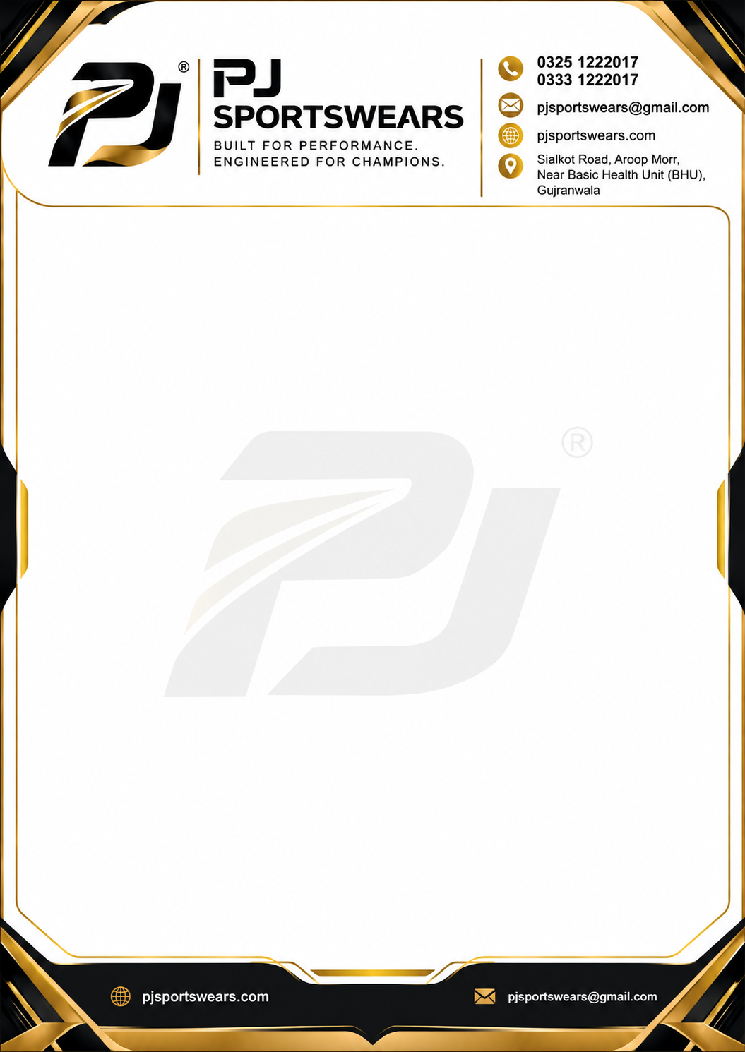 PJ Sportswears — Geometric Frame Letterhead