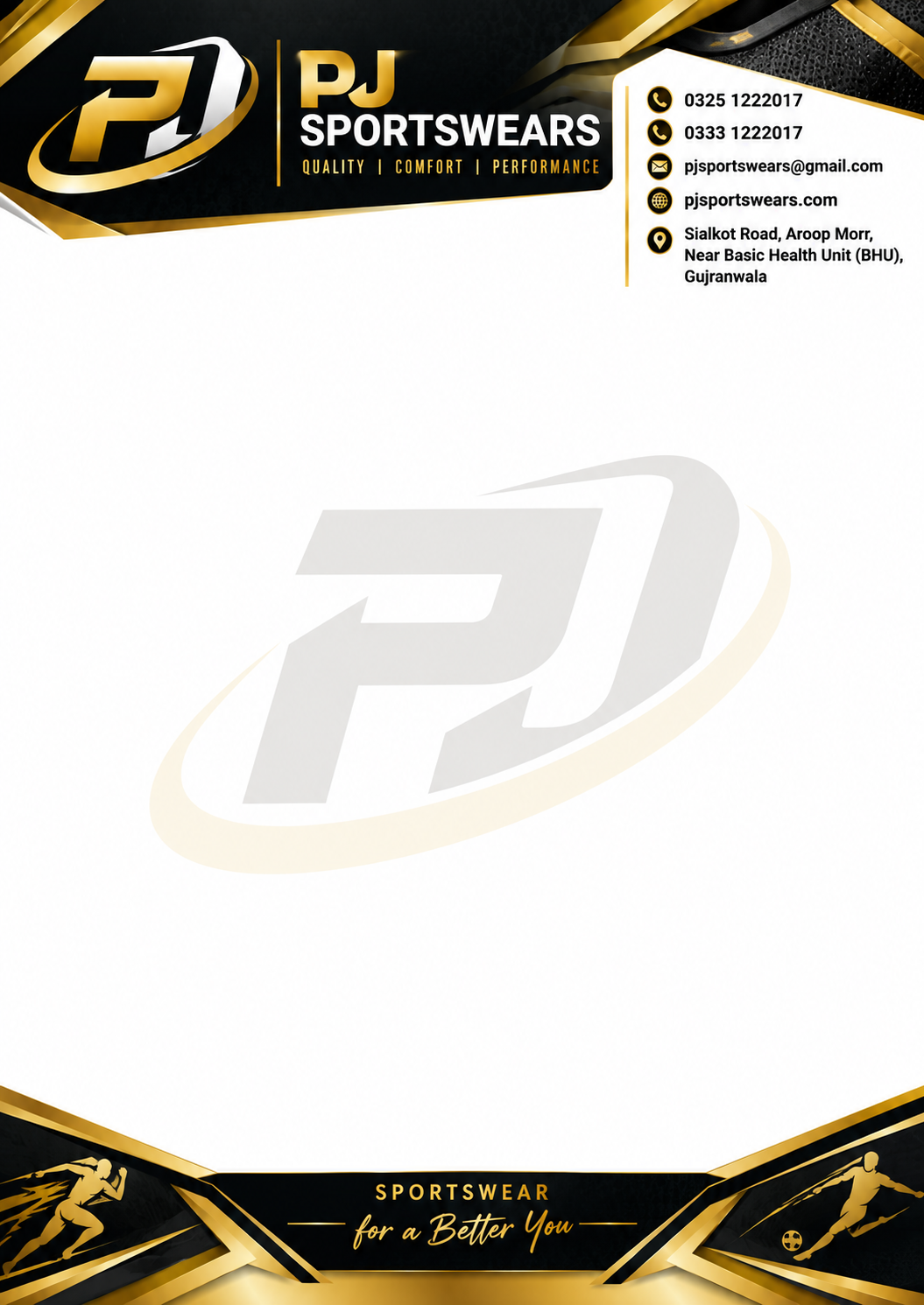 PJ Sportswears — Athletic Letterhead