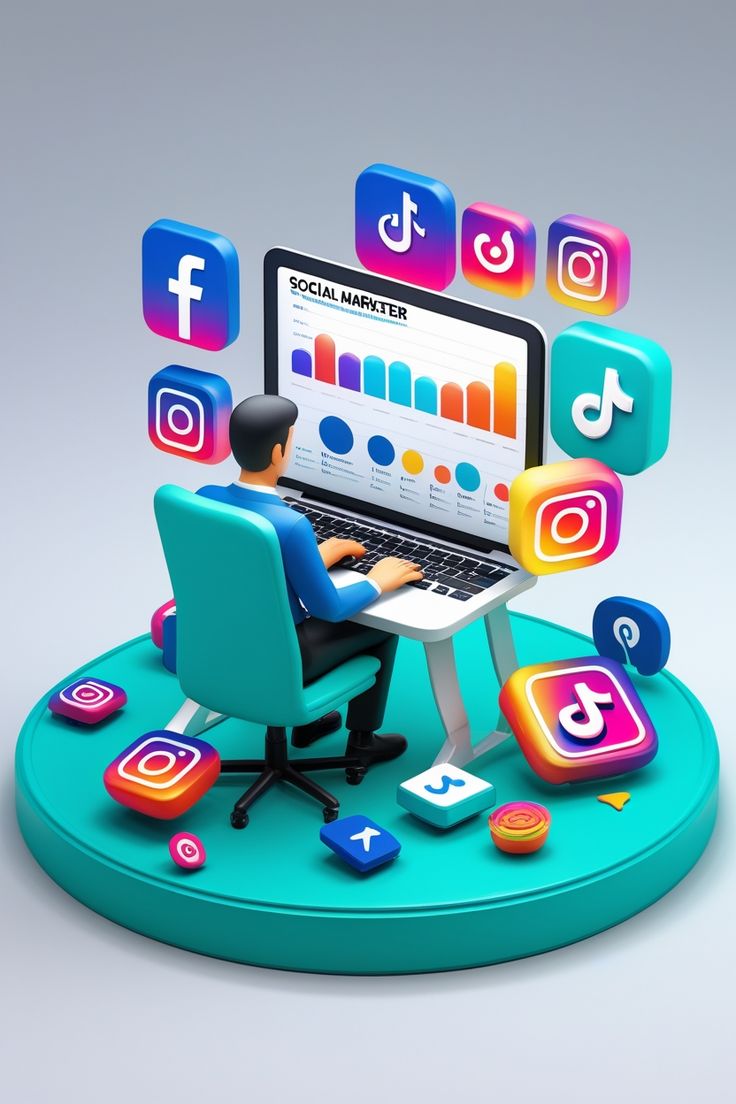 Social Marketing Workspace — 3D Illustration