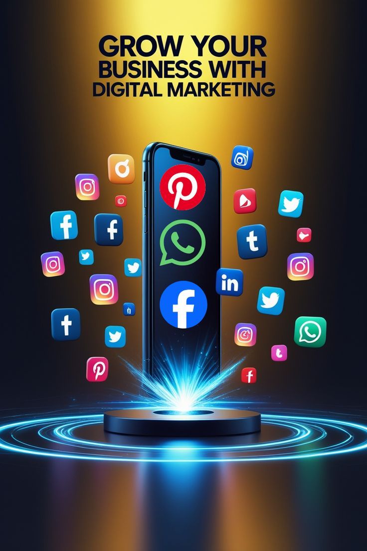 Grow Your Business With Digital Marketing — 3D Illustration