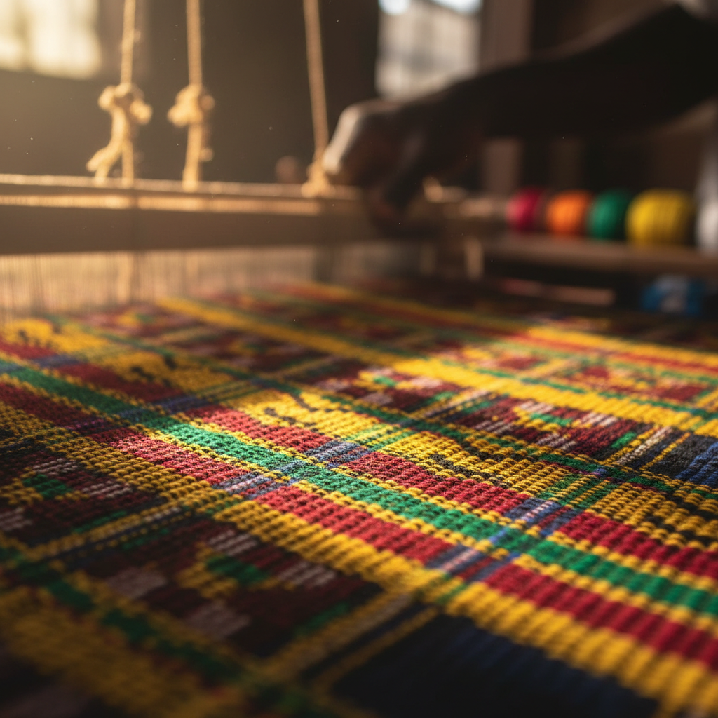 Traditional Ghanaian kente cloth weaving texture