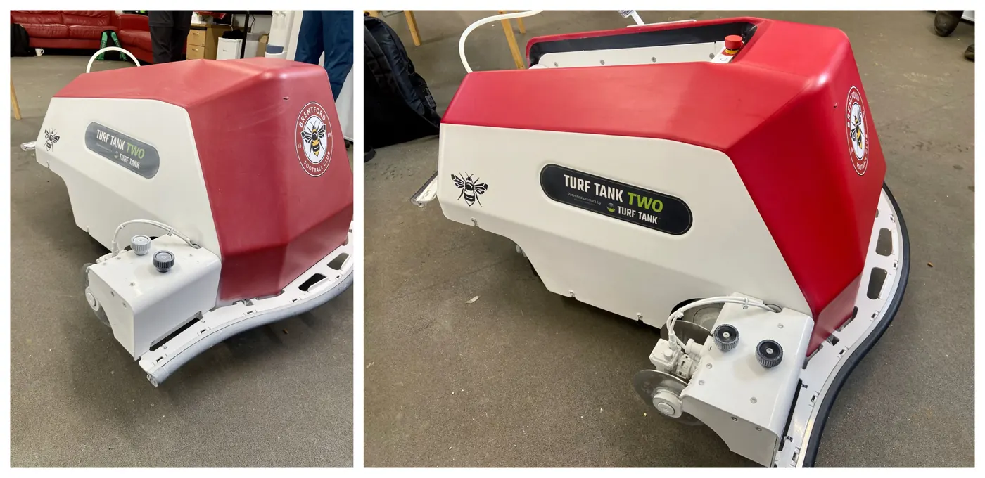 Brentford FC Turf Tank Two line-marking robot before and after Bio-Circle cleaning
