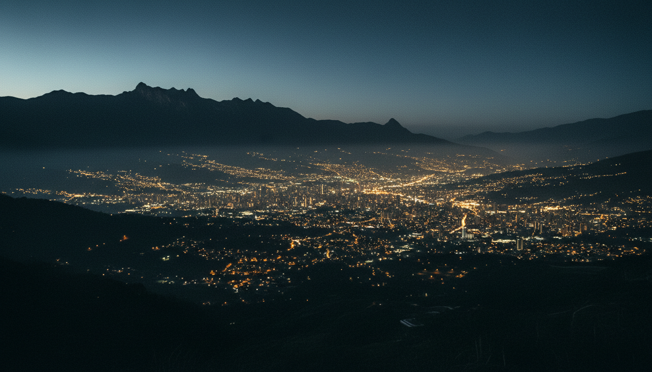 Medellín valley at dusk with golden city lights