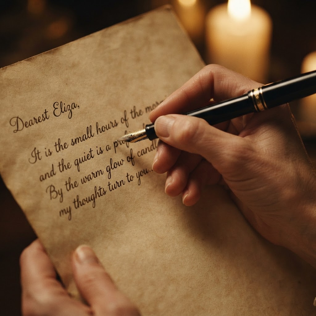 Hand writing on parchment with a fountain pen