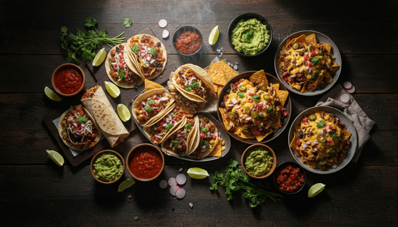 Mexican street food spread