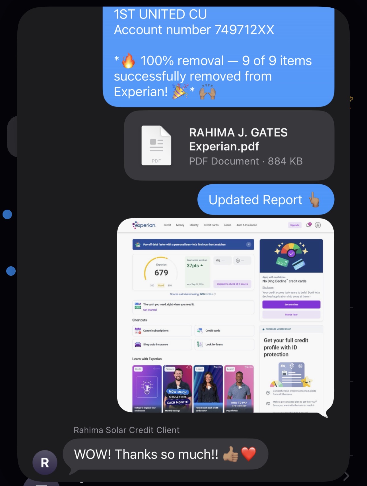Rahima J. Gates credit results