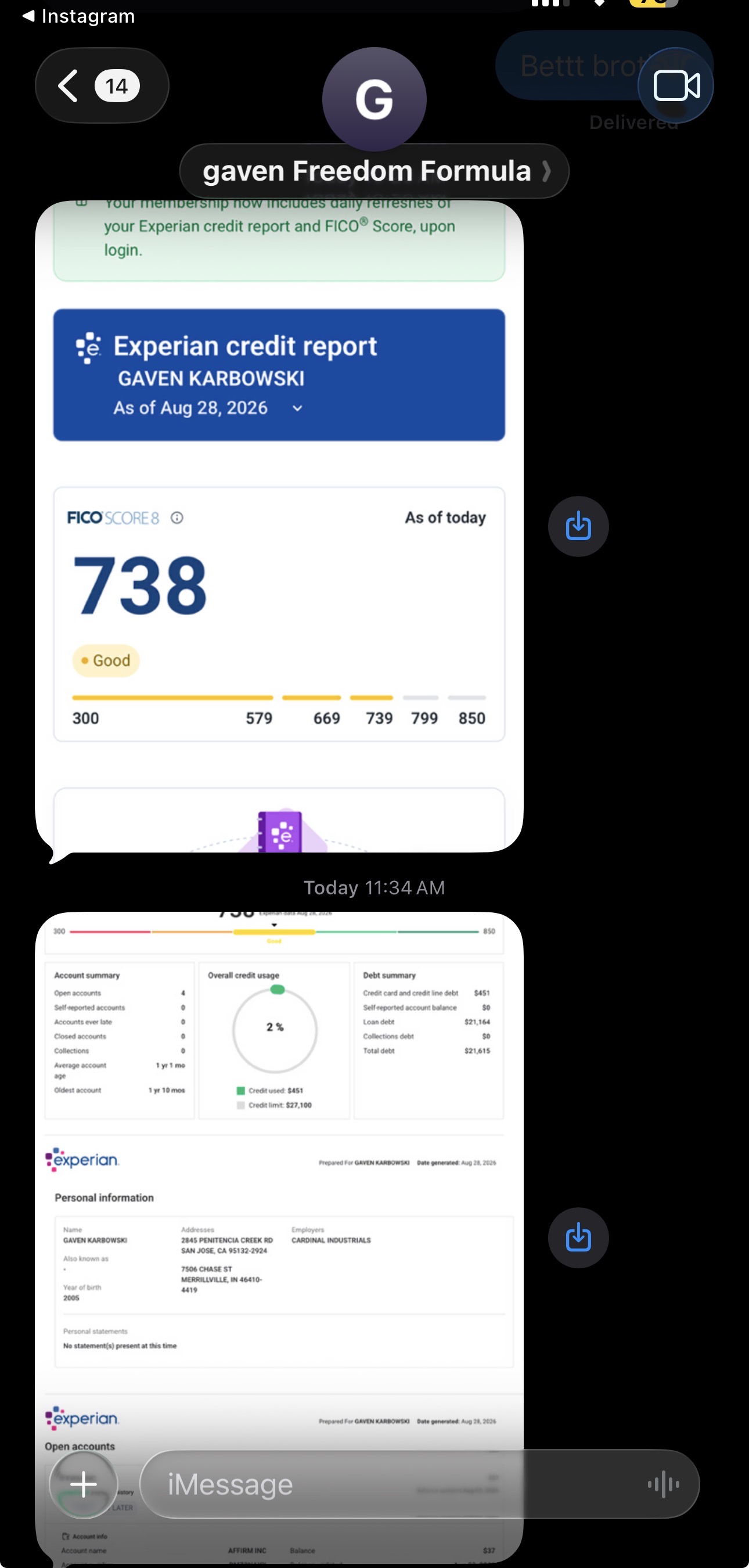 Gaven K. credit results