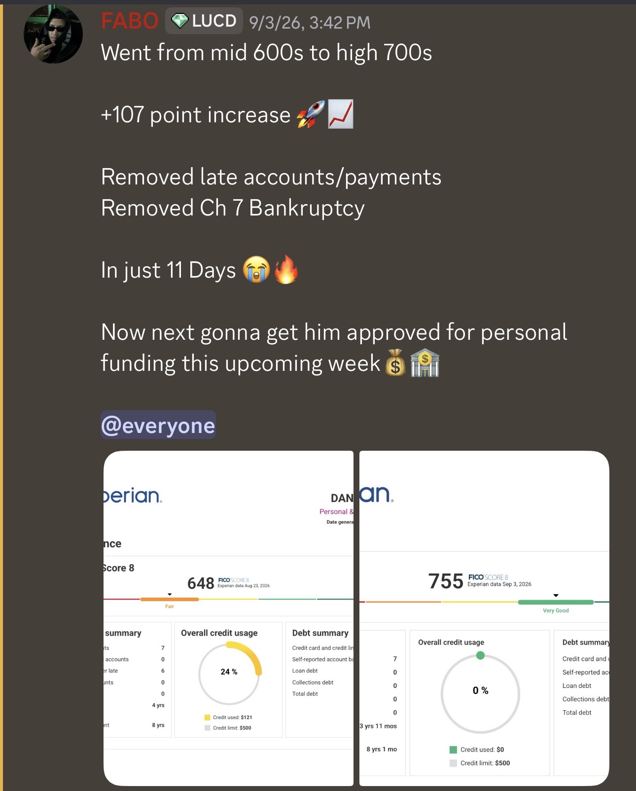 Mid 600s → 755 credit results