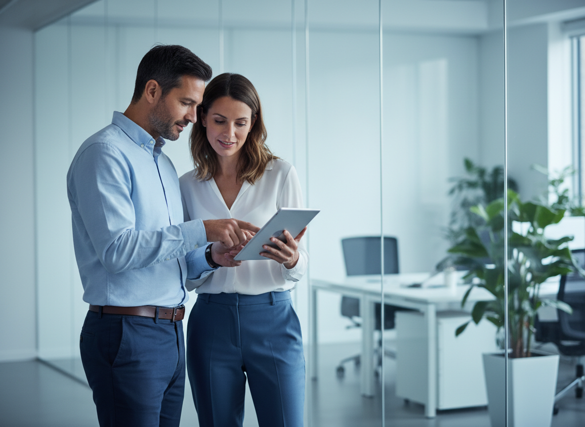 Professional team collaborating in a modern office to provide excellent notarization services