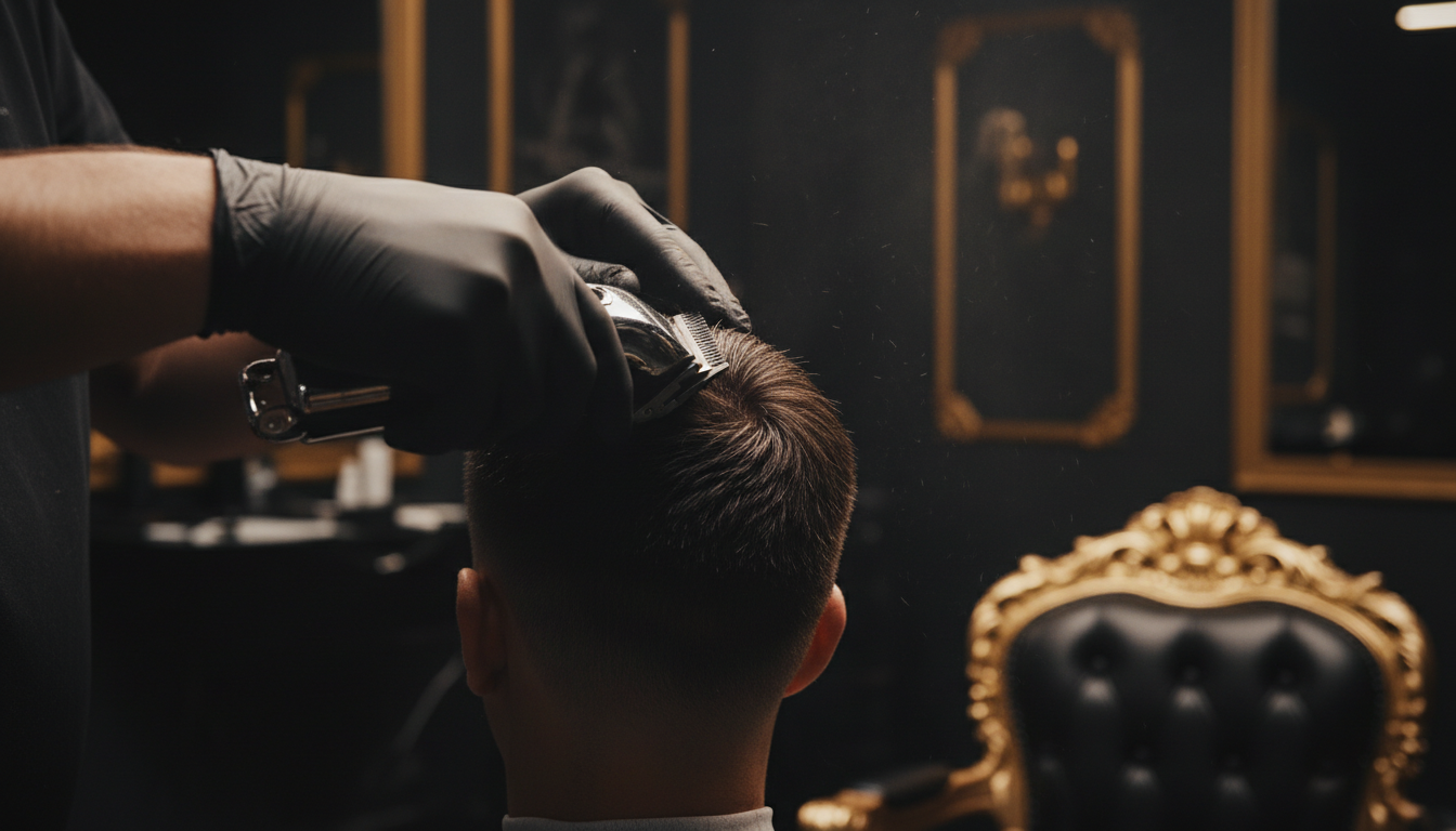 Professional barber performing a precision fade haircut